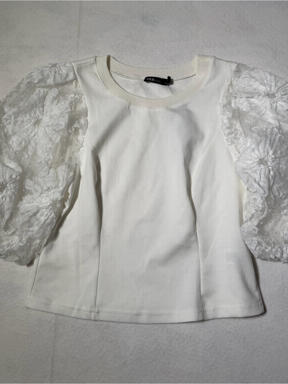 Ina White Puff Organza-Sleeve Tee